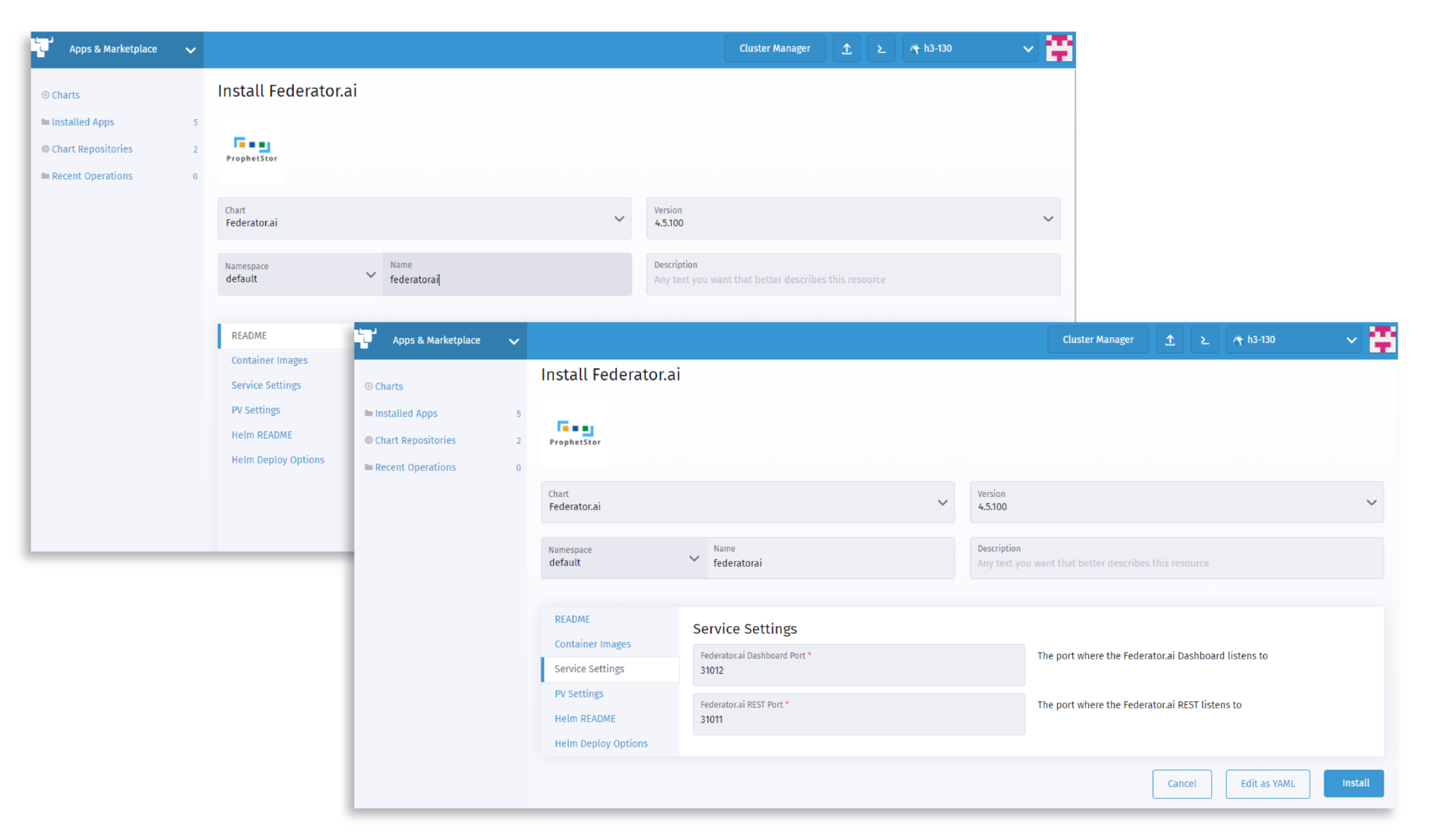 Screenshot of installation of Federator.ai